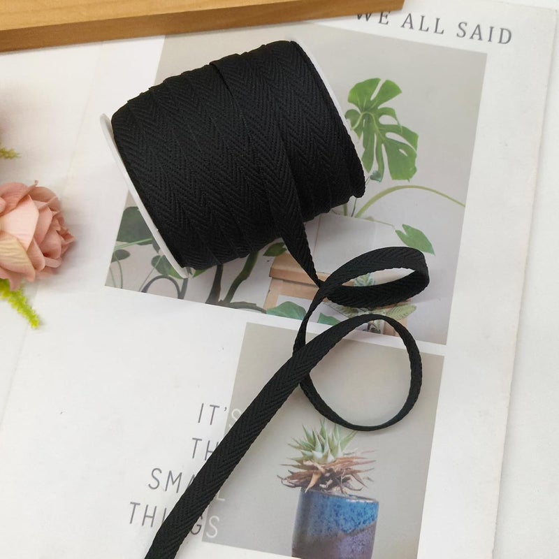 Evora 3/8 Inch Herringbone Twill Tape - 25 Yards Polyester Cotton Fabric Trim, 1mm Thick Durable Soft Webbing Strap for Sewing & Garment, Crafting- Flat Double Fold Bias Tape (Black 003) - Image 5